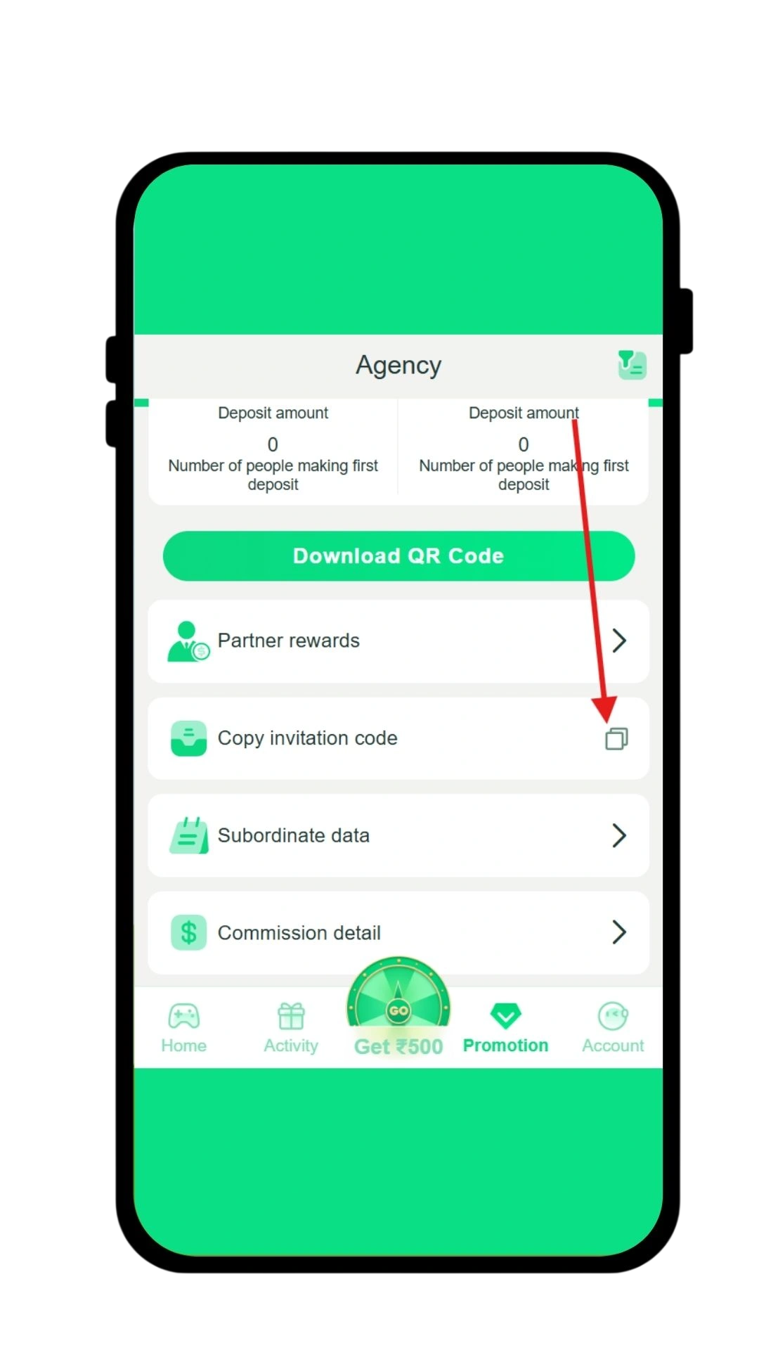 Copy invitation code